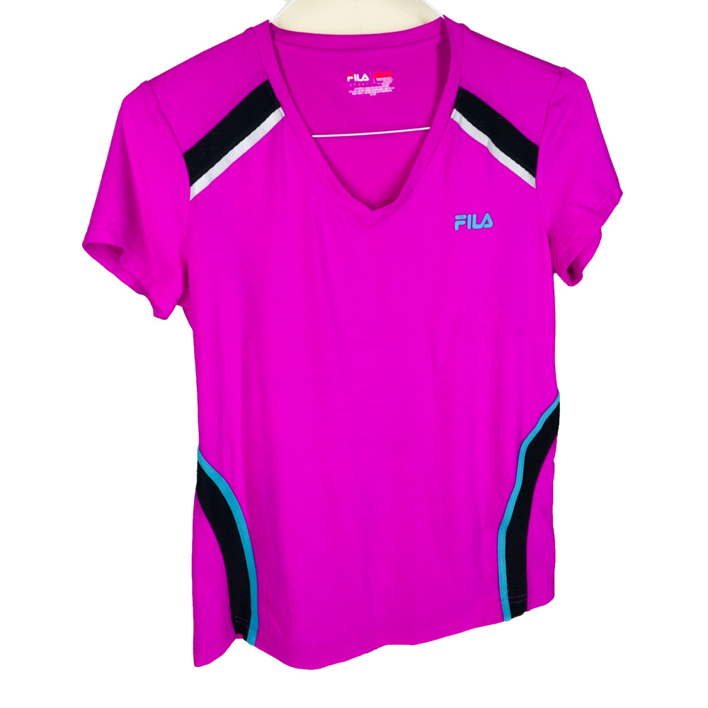 Fila Sport Womens Short Sleeve V-Neck Performance Top Purple Grape Size L - Picture 3 of 10